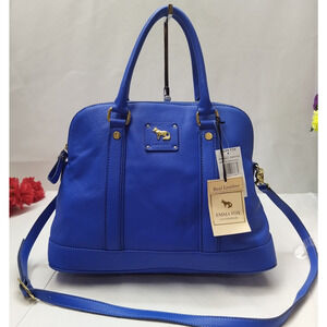Emma Fox Hampstead Bright Blue Leather Double Handles Domed Satchel Bag